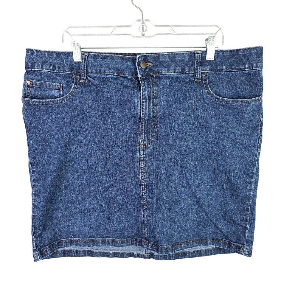 Womens Lee Riders Blue Denim Midrise Skirt Cotton Blend Stretch 19" Size 20